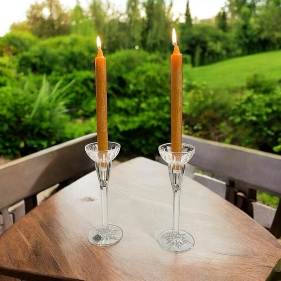 Pair of Elegant Mikasa Cut Crystal Golden Tiara Candlesticks Germany - Picture 6 of 12